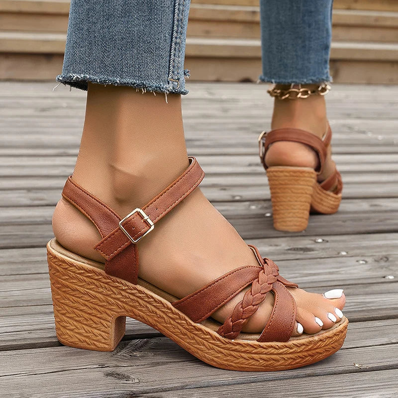 2026 Summer High Heels Ankle Strap Sandals Women Platform Comfort Thick Heeled Gladiator Shoes Woman Plus Size Sandalias Mujer