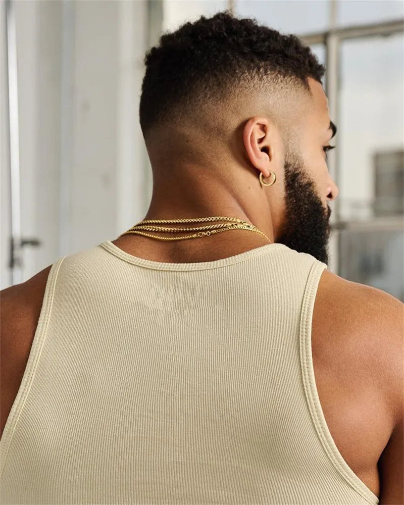 Spring Summer Knit Ice Silk Ribbed Fitness Sports Casual Slim-fit Men's Vest Men's I-line Muscle Vest Cotton Men