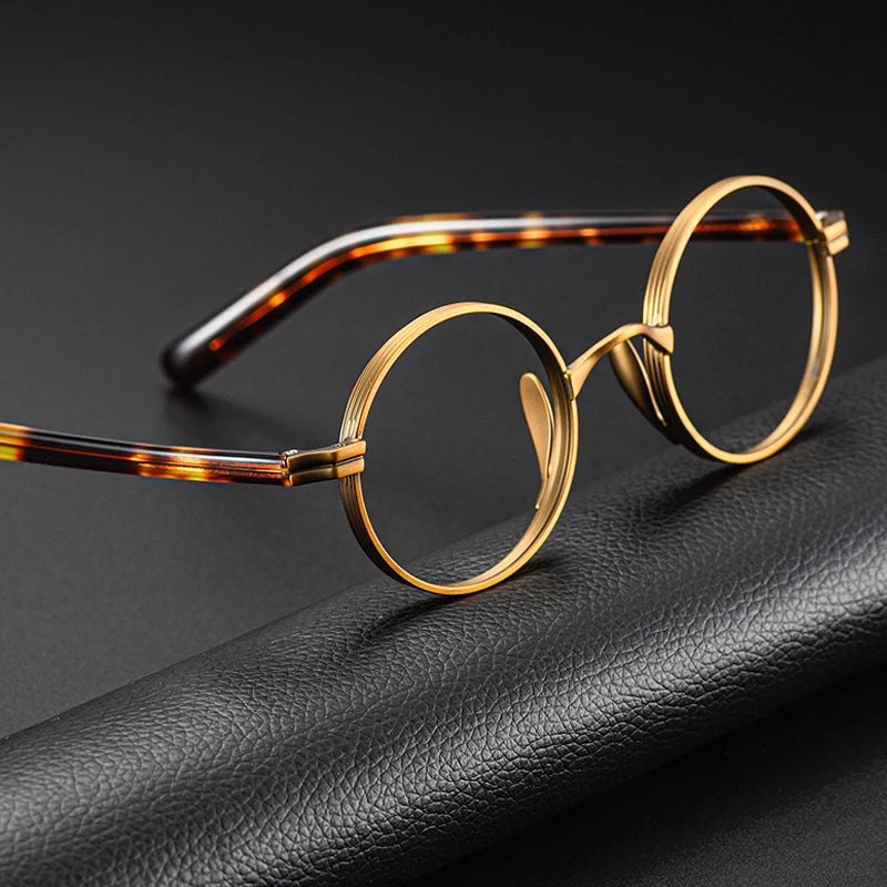Vintage Wide Edge Alloy Glasses Frame for Men and Women High Quality Optical Acetate Leg Small Round Eyeglasses BAZAARHUBO
