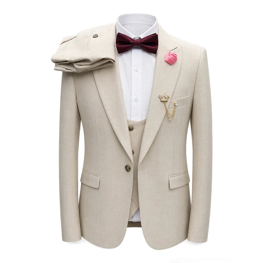 3-Piece Elegant Casual Suit Set for Men, Slim-Fitting Business Professional Formal Wear, Groom's Dress Suit Jacket
