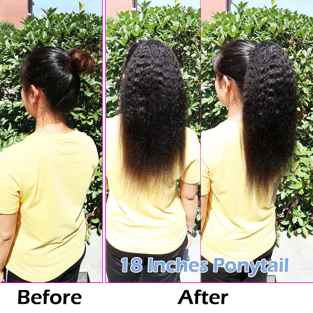 Drawstring Ponytail 100% Human Hair Kinky Straight Ponytail Remy Brazilian Hair Extensions Clip Ins Natural Color Ponytail