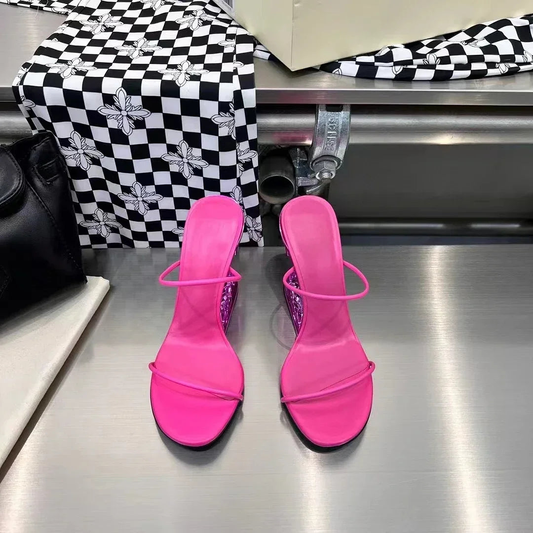 Spring Fashion Show, Teeth Shaped Heels, High Heels with Exposed Toes, Sloping Heels, Round Toe Fashion Women's Shoes