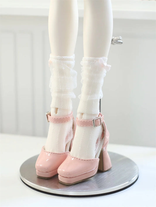 BJD Doll Shoes Toys GL/DFH 1/4 Girls High Heels Square Toe Pink White Black Soft Silk Elegant Glossy Leather Doll Accessories