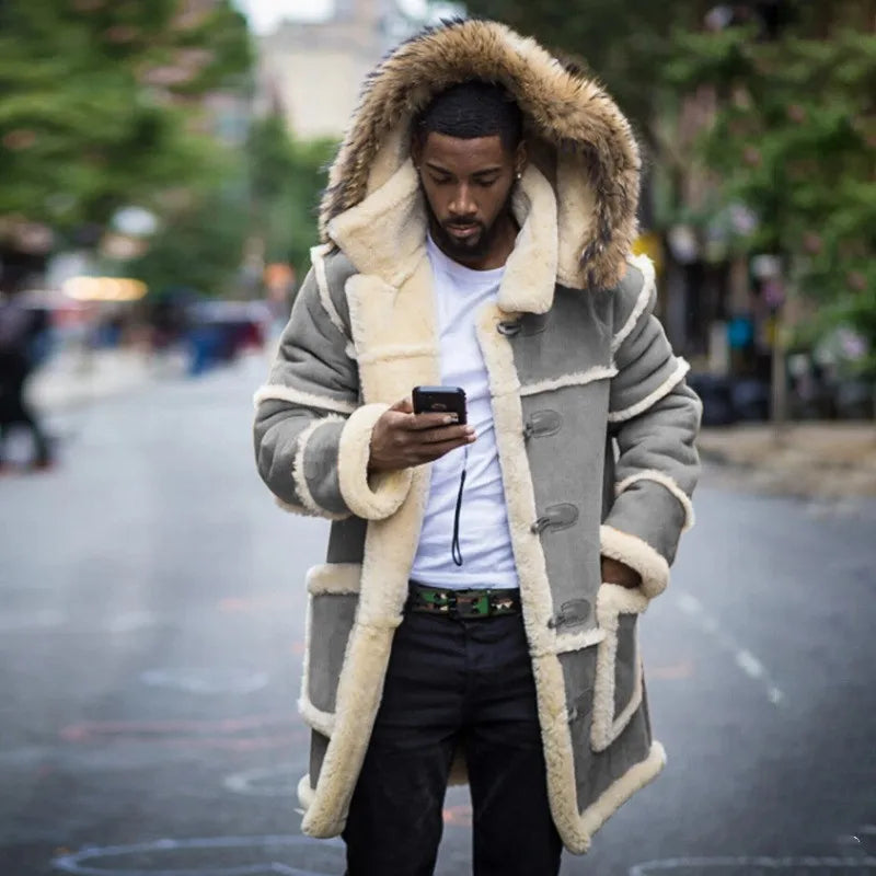 Overcoats Winter Men Jackets Loose Long Cotton-padded Coats Fashion Patchwork Thickened Plush Warm Jackets Casual Streetwear Men