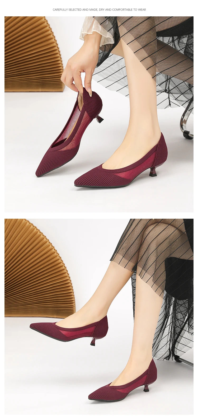 Women's High Heels 2025 New Knitted Breathable Mesh Fine Fashion Comfortable Lightweight Shoes Spring and Autumn