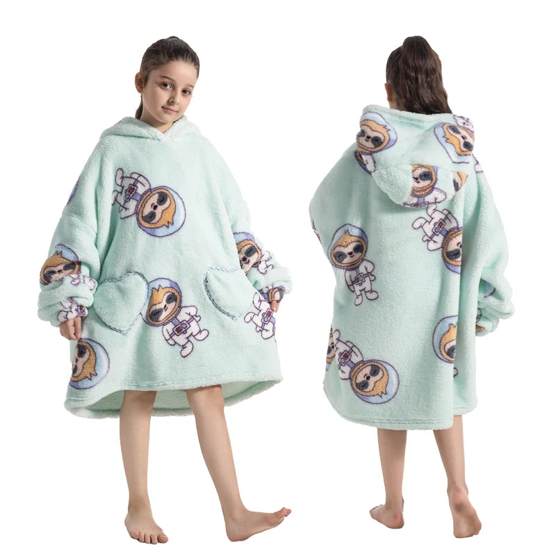 Girls Winter Clothes Flannel Thick Hoodies Super Warm Children's Sweaters Kids Hooded Loose Clothing Homewear Wearable Blankets
