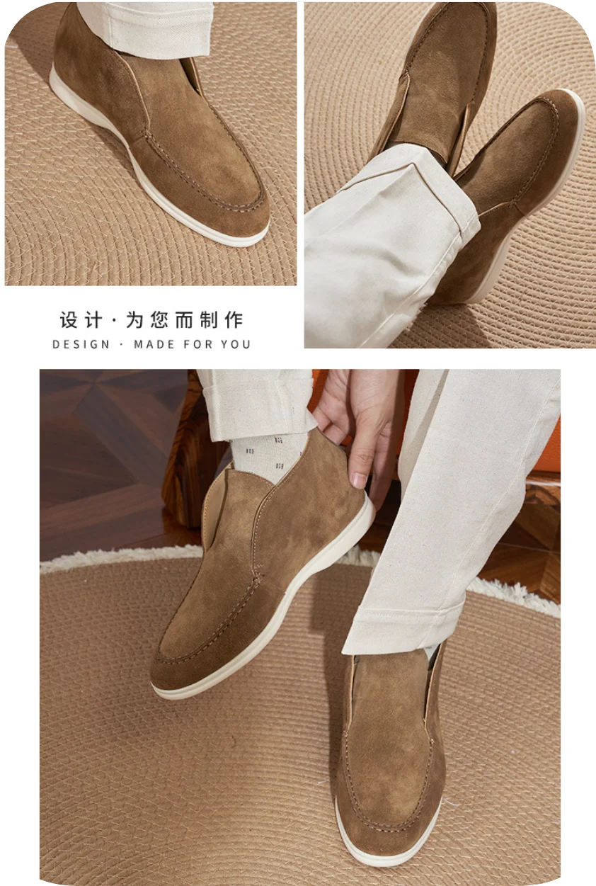 Autumn Men's Casual Soft Bottom Real Leather Shoes Slip-On High Top Daily Wear Shoes Comfortable Sheepskin Versatile Flat Shoes
