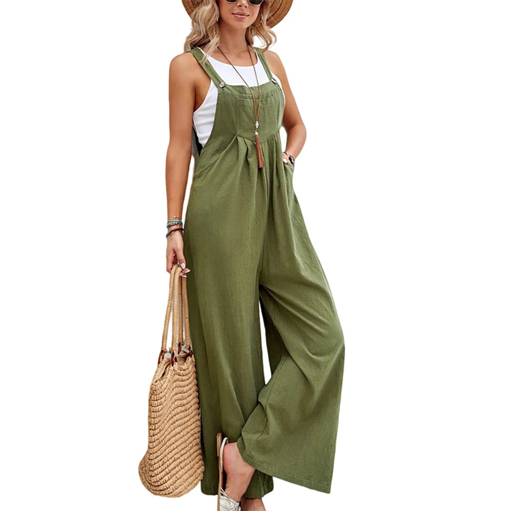 Women Summer Autumn Casual Straps Jumpsuits Elegant High Waist Wide Leg Trousers Harajuku Sleeveless Rompers Streetwear Overalls