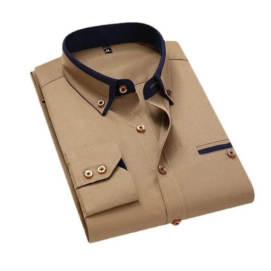 Men's Summer Casual Cotton Long-Sleeved Shirts / Male Slim Fit Spring Lapel Business Men Dress Shirt Tops Brand Clothing