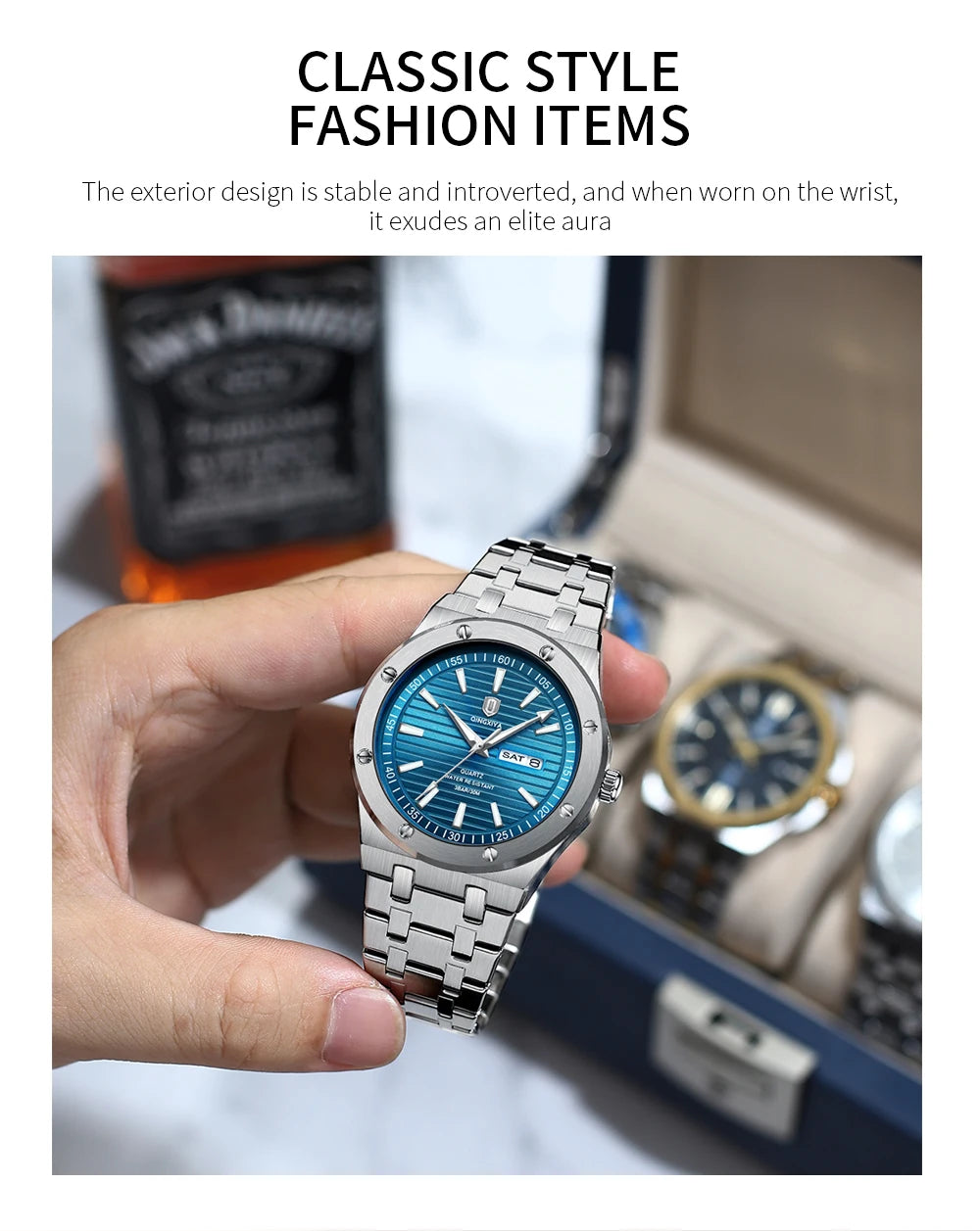 QINGXIYA New Mens Quartz Watches Top Brand Luxury Week Date Man Wristwatch Stainless Steel Waterproof Luminous Sports Men Watch