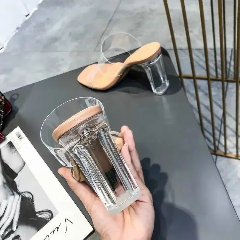 Summer Women Pumps Sandals PVC Jelly Slippers Open Toe High Heels Women Transparent Perspex Slippers Shoes Heel Clear Sandals