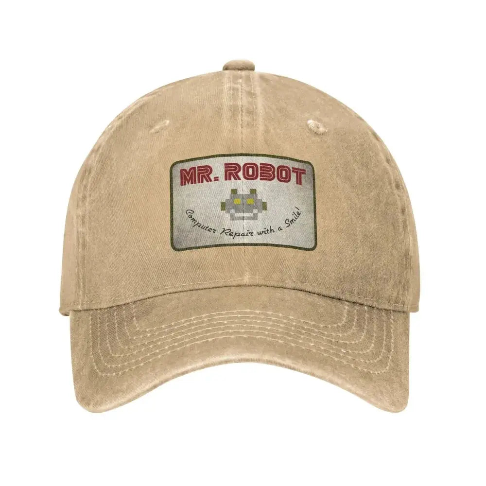 Computer with Sourires Anime Funny Mr Robot Custom Retro Cowboy Washed Baseball Caps for Men Denim Sun Hat Hip Hop Cap BAZAARHUBO
