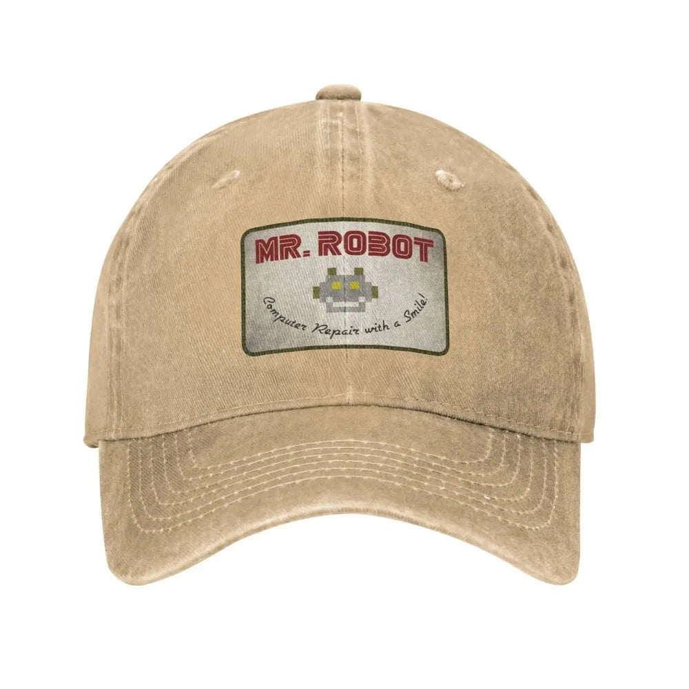 Computer with Sourires Anime Funny Mr Robot Custom Retro Cowboy Washed Baseball Caps for Men Denim Sun Hat Hip Hop Cap BAZAARHUBO