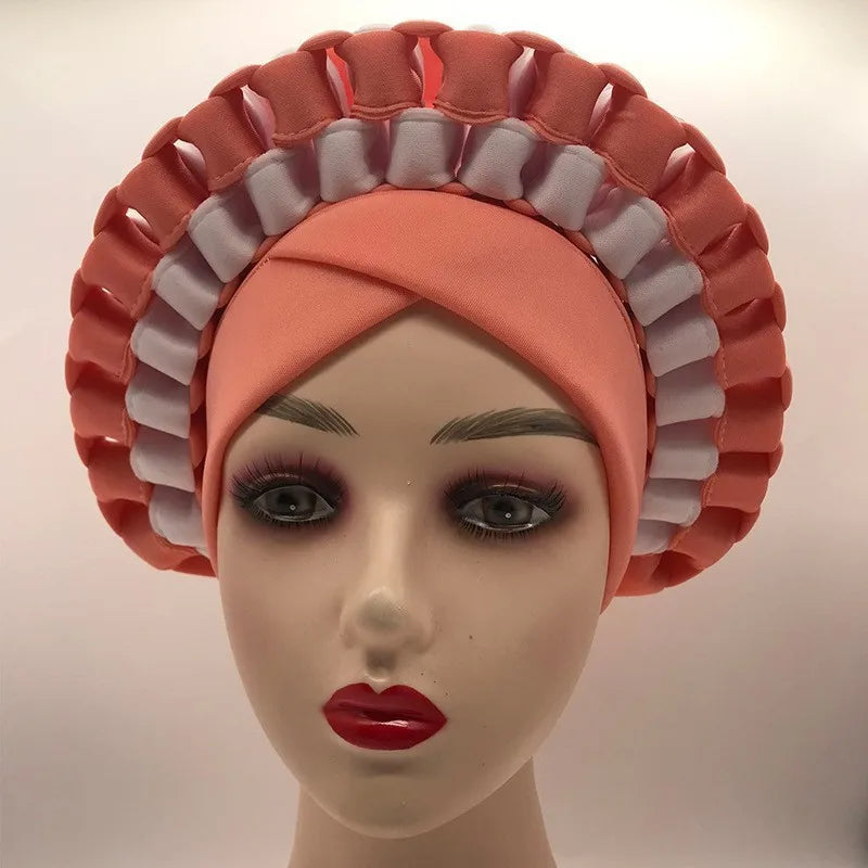 2022 Fashion African Turbans for Women Ready to Wear Auto Gele Headties Nigerian Aso Oke Head Wraps for Traditional Wedding