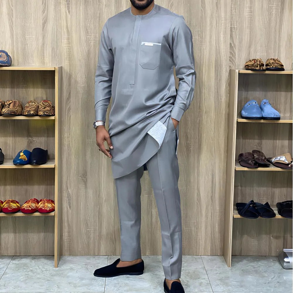 2026 New African Traditional Men's Set Casual Slim Fit Men's Suit Fashion Travel Men's Set Kaunda Style Men's Two Piece Set