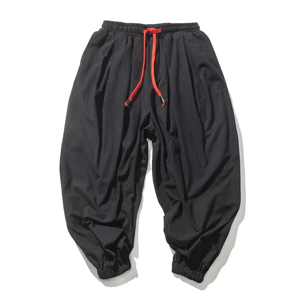 Men's Casual Solid Color Harem Pants Cotton and Linen Loose Oversize Beach Pants Jogger Sweatpants Male Wide Leg Trousers