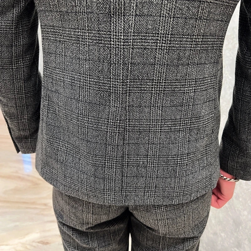 2023 Men's British Fashion Three-piece Set Slim Fit Suit Vest Trousers Ensemble Handsome Trendy All-in-one Banquet Blaze