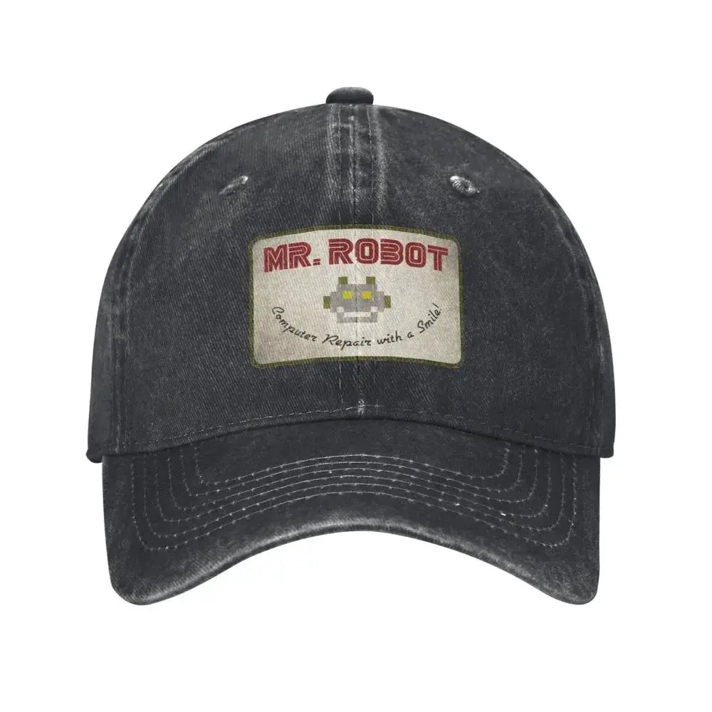 Computer with Sourires Anime Funny Mr Robot Custom Retro Cowboy Washed Baseball Caps for Men Denim Sun Hat Hip Hop Cap BAZAARHUBO