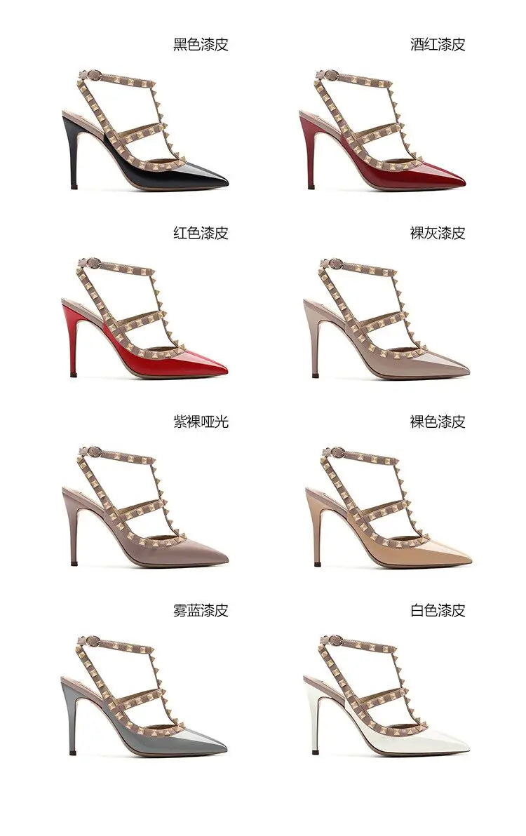 Nude Women's Gladiator sandals Summer 2025 Luxury With Ankle Strap Pointed Toe Fashion Rivet High Heels Party Ladies Shoes Women