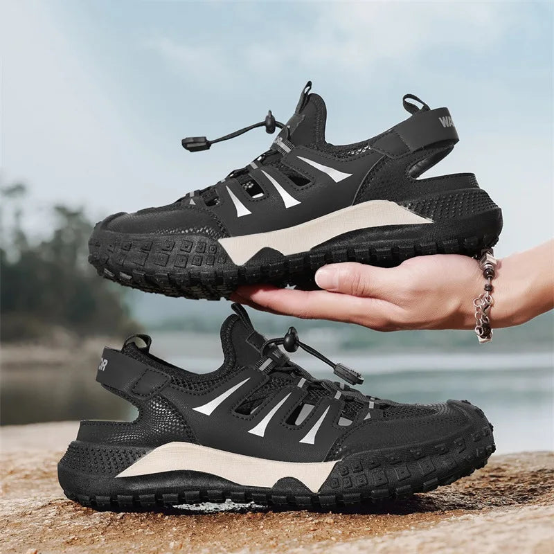 Men's Casual Sandals Summer Mesh Breathable Hollow Sneaker Men Outdoor Anti-slip Creek Shoes for Men Waterproof Roman Sandals