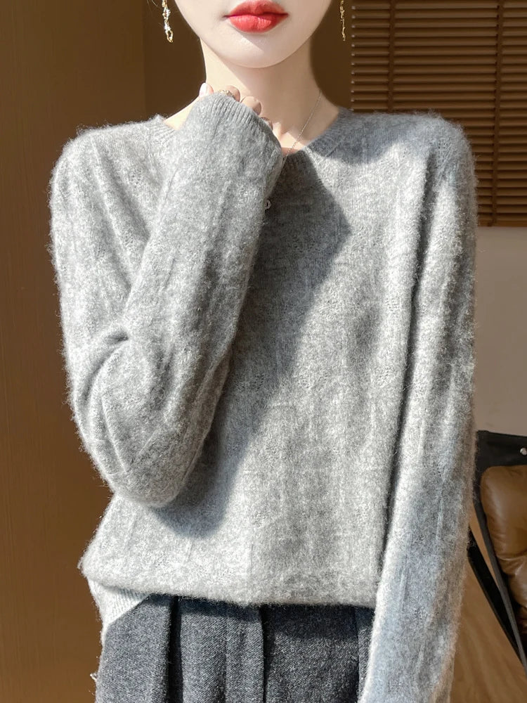 Women 100% Merino Wool Sweater Casual Hollow out Cashmere Blouse O-neck Pullover Tops Autumn Winter Warm Knit Woman Wool Sweater