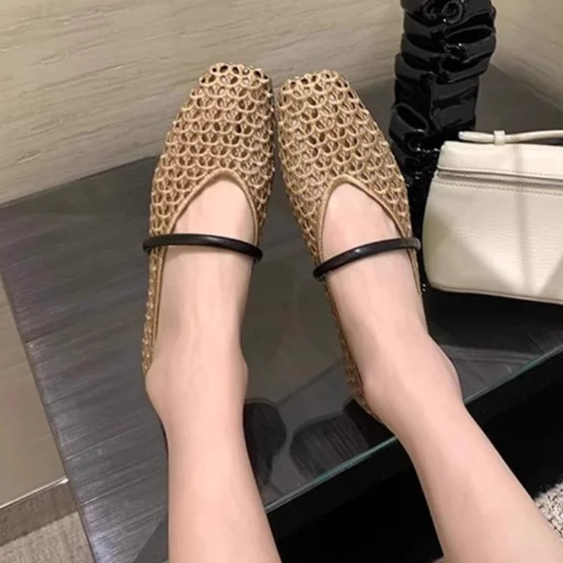 Square Toe Mesh Women Ballet Shoes Flats Sandals Summer 2025 New Designer Casual Loafers Mary Janes Shoes Zapatillas Sandalias