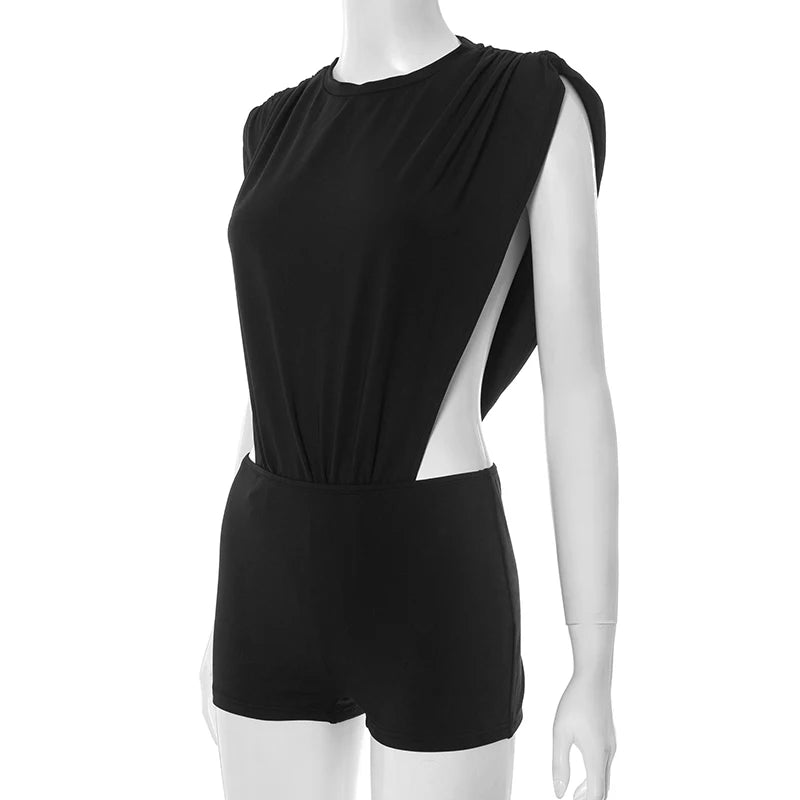 Nibber Coquette Women 2 Piece Bodysuit and Shorts Ruched Shoulders Clubwear