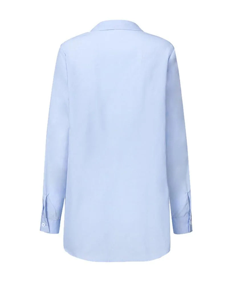 Slim Button White Shirt Women Fashion Tops Office Lady Shirt Loose Long Sleeve Blouse Female Ruched Lace Up Solid Blouse 18659