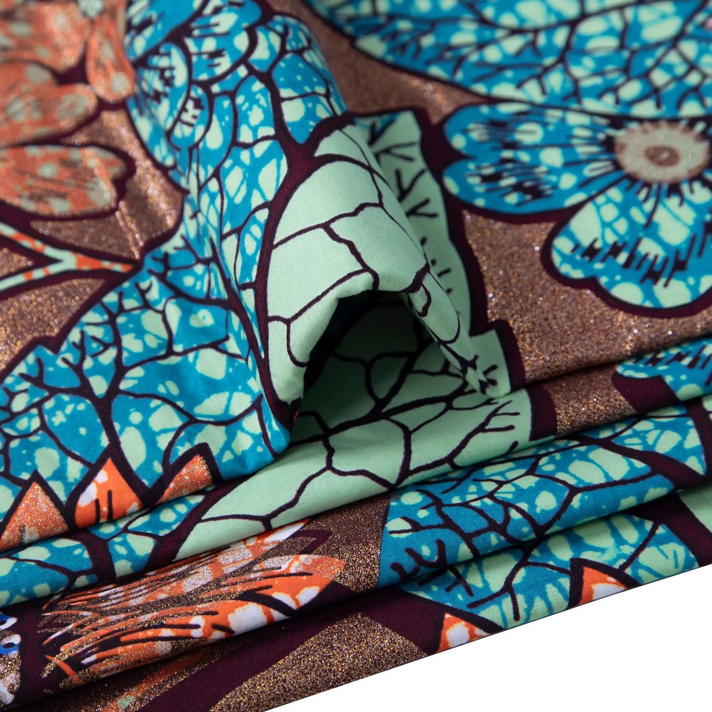African Wax Print Fabric – 100% Cotton Ankara with Gold Foil Shimmer, 6 Yards/Roll, for Dresses, Headwraps & Fashion Garments