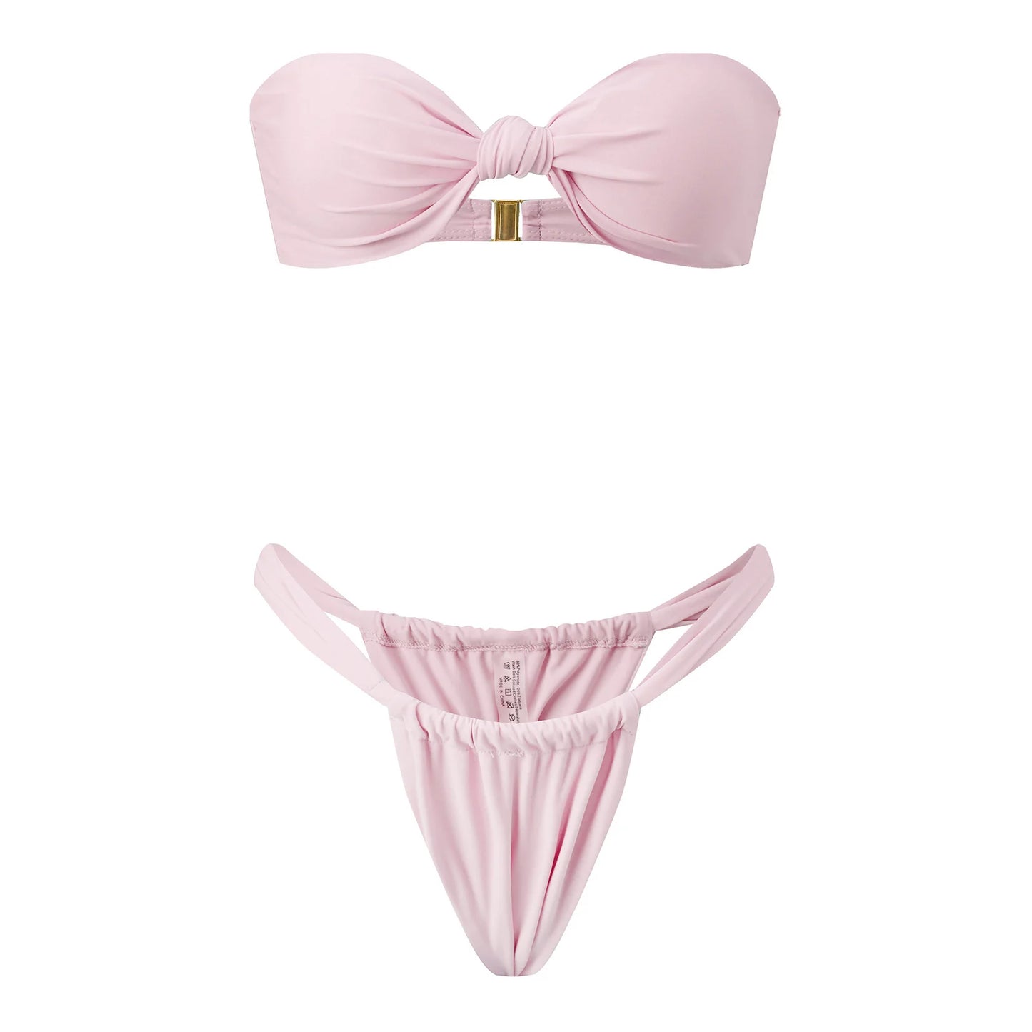 Women Summer 2-Piece Swimsuits Knot Front Strapless Bikini Bra and Elastic Bottoms Sets for Beachwear Bathing Suit