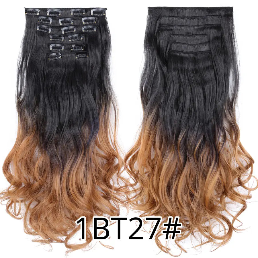22 Inches Synthetic Long Straight Hairstyle 16 Clips 6Pcs/Set Hair Extensions Blonde Black Hairpieces Heat Resistant For Women