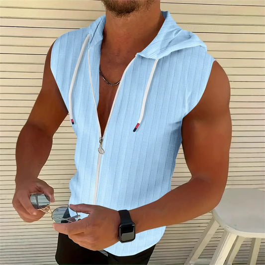 New Summer Sleeveless Zippered Jacquard Sportswear For Men  Fashionable Casual Men's Sportswear Breathable Shirt