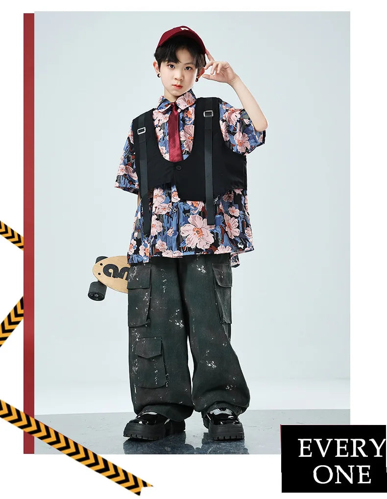 Kids Tracksuits Teens Stage Fashion Show Dance Clothes Boys Girls Suits Sets Vest Pant Shirt Children Jazz Hip Hop Costumes