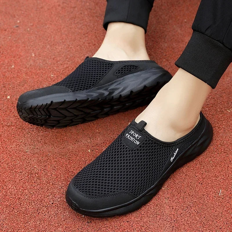 Half Slippers Outdoor High Quality Anti-slip Men Leisure Shoes Mesh Breathable Soft Comfortable Flat-bottomed Slippers