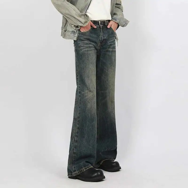 IEFB New Spring Men's Micro Flared Jeans Korean Straight Leg Design Solid Color High Street Fashion Male Denim Pants 9W1407