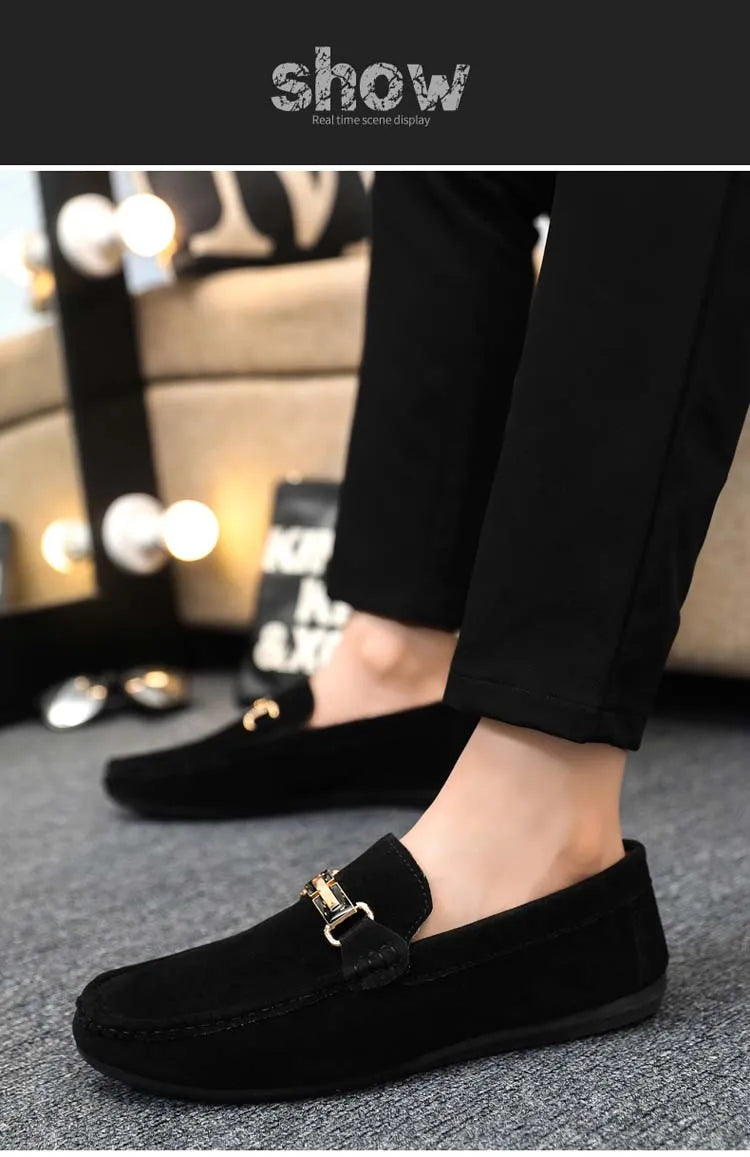 Spring and Summer Men's Shoes, Low-Cut Beanie Shoes, Versatile Casual Shoes, Breathable Leather Shoes, Black Work Shoes, Slip-Ons