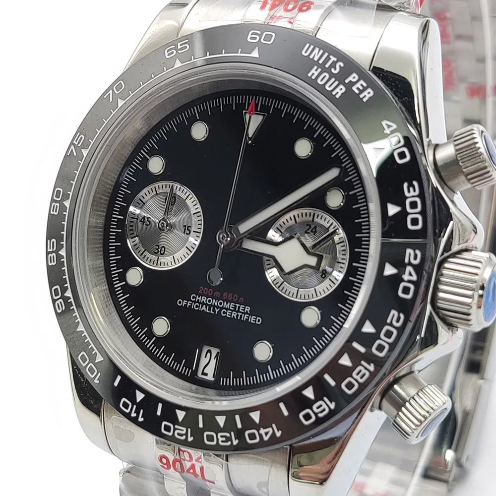39mm VK64 Quartz Chronograph Men's Watch Sapphire Glass Waterproof Sport quartz watches Stainless Steel Strap Reloj Hombre