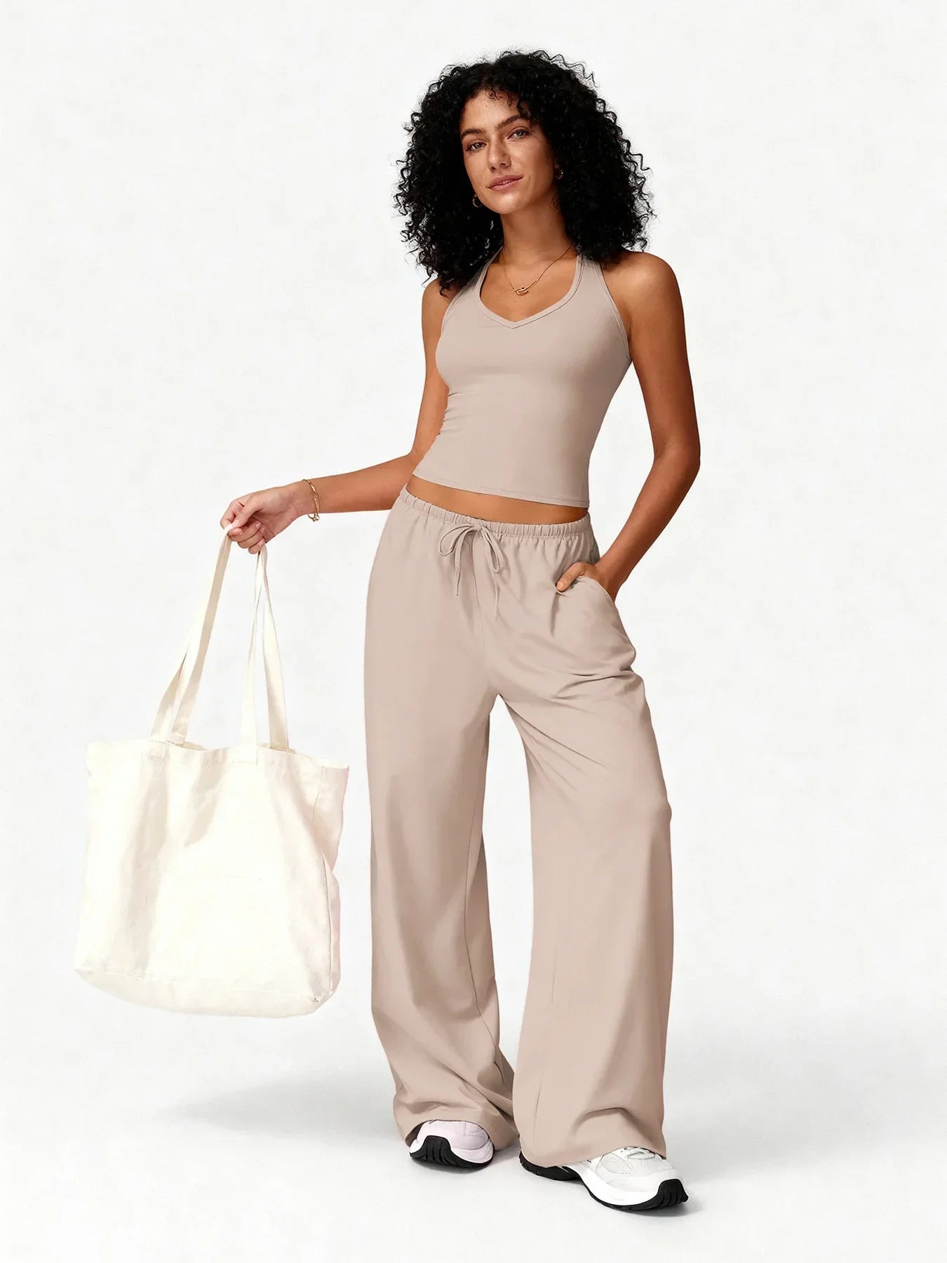 Women Gym Sets V Neck Vest Loose Trousers Suits Sports Workout Athletic Yoga Pants Training Casual 2 Pecs Tracksuits