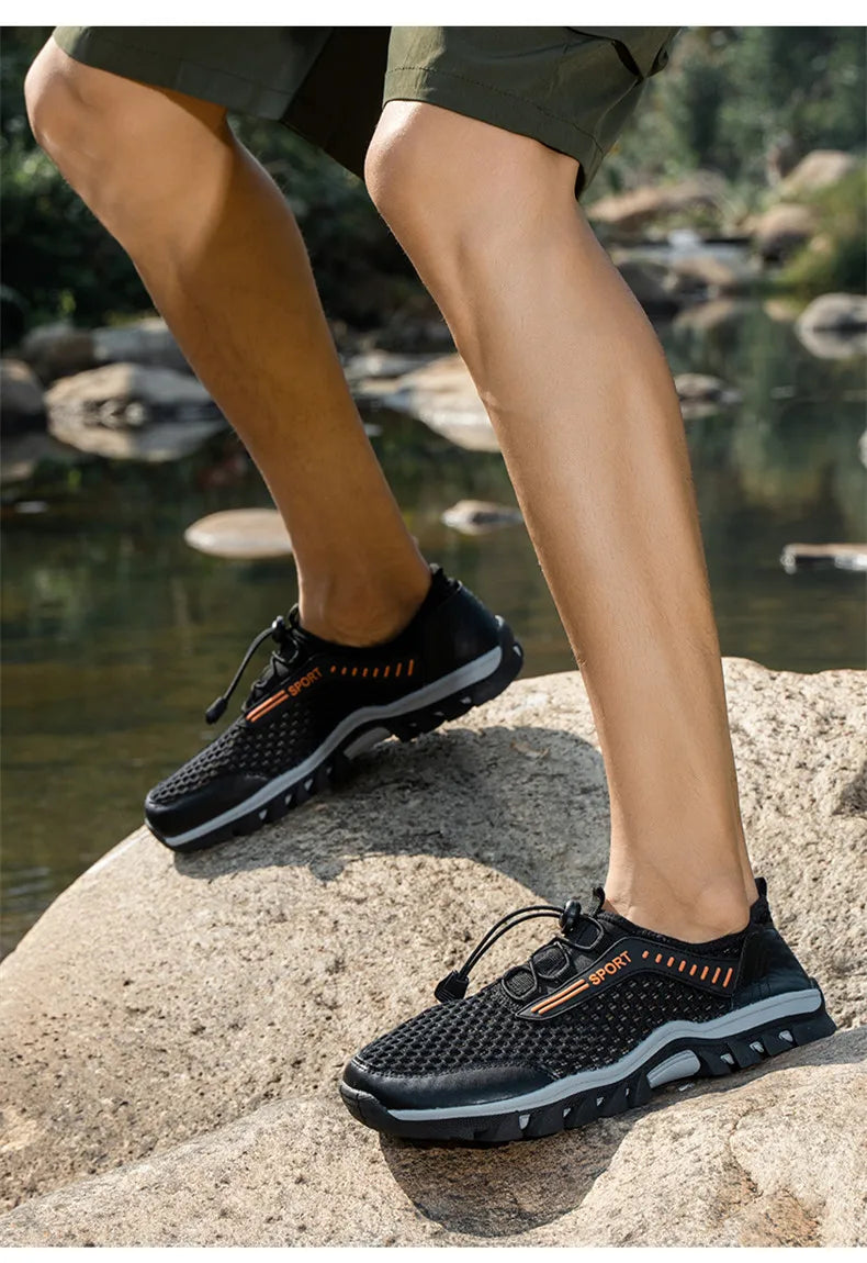 Breathable Mesh Men's Sneakers Outdoor Shoes For Men Summer Hiking Shoes Big Size 39-47 Wading Shoes Athletic Walking Shoes