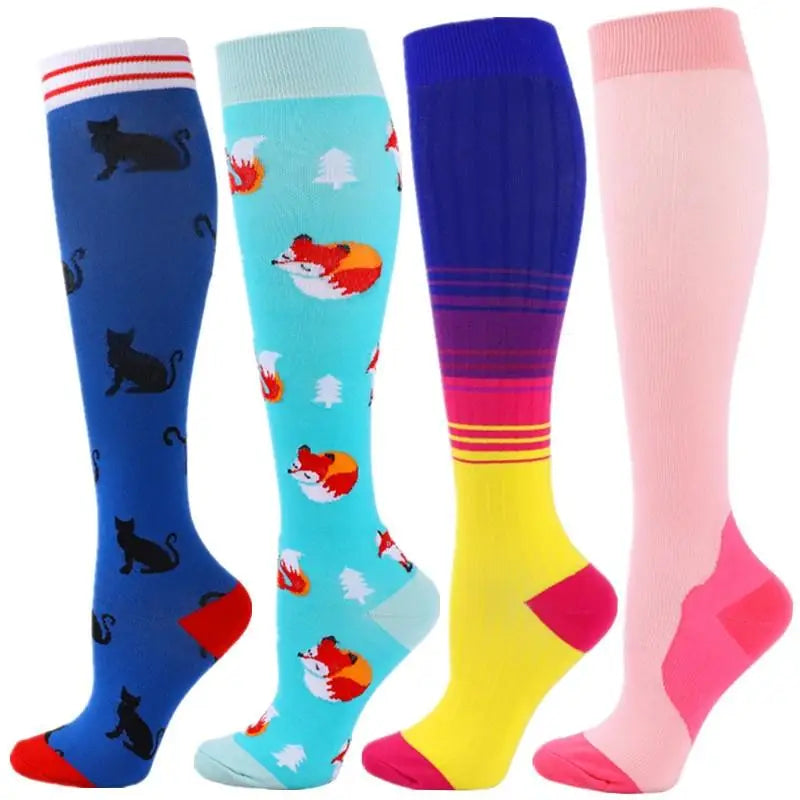 4 Pairs Compression Socks 20-30mmhg High Stockings Men Women Sports Socks For Marathon Cycling Varicose Veins Pregnancy Nursing
