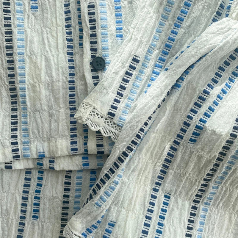 Summer Children's Vest Set Girls Lace Top Suit Kids Embroidered Striped Tank Top and Shorts 2Pcs Boys Casual Suit Sibling Outfit