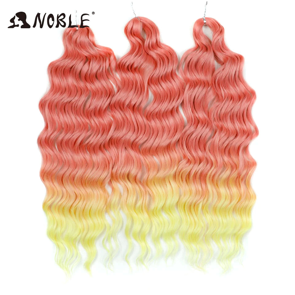 Noble 24 Inch Synthetic Hair Water Wave Braiding Hair Extensions Ombre Rainbow color Deep Wave Curl Twist Crochet Hair Extension
