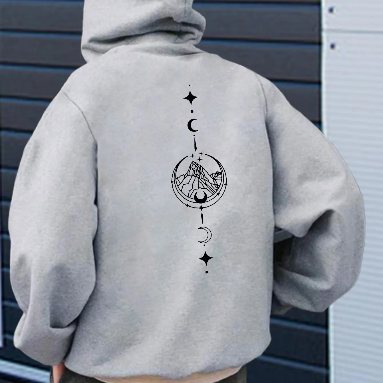Men's autumn and winter casual fashion loose geometric print long sleeved hooded sweatshirt warm pullover BAZAARHUBO