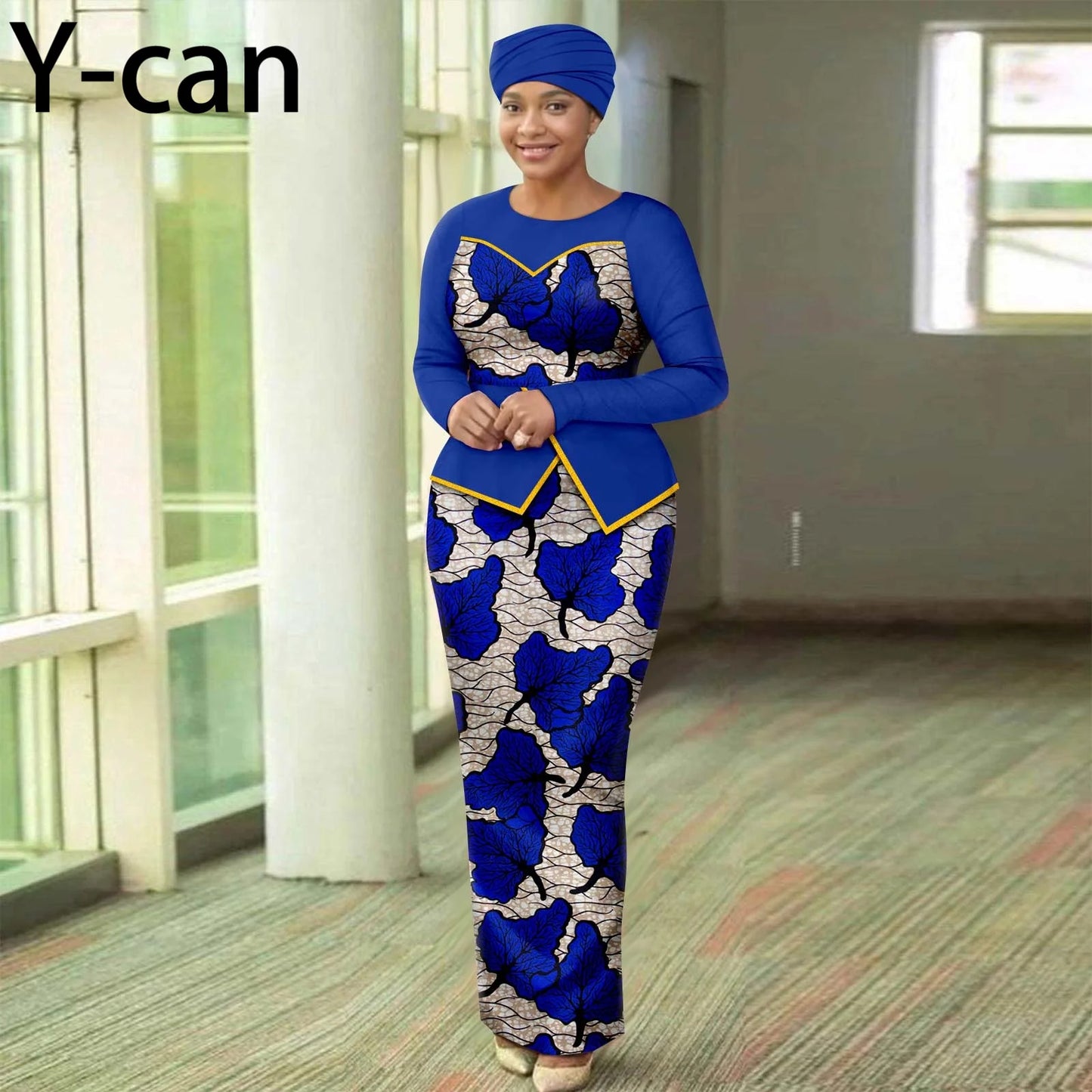 African Dresses for Women Elegant Patchwork Women Gown with Headscarf  Wedding Party African Style Ankara Print 2525050
