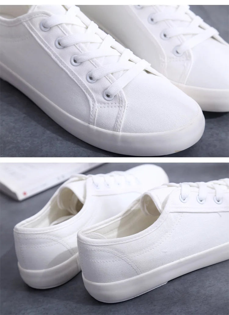Unisex White Canvas Shoes Casual Summer Vulcanized Shoes Lace-up Students Cloth Shoe Women's Flats Sneakers Women Board Shoes
