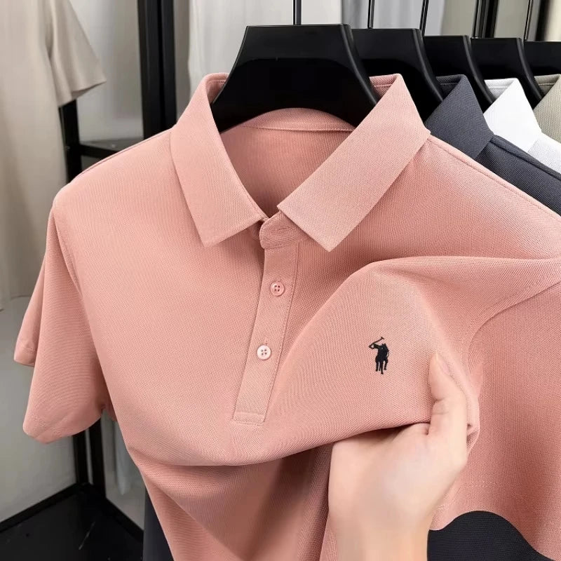 2026 Men's premium summer polo shirt, quick drying, breathable, casual, business fashion, sports, short sleeved, men's clothing