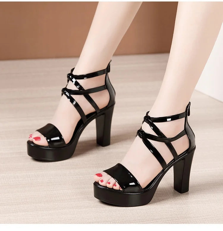 10cm Small Size 32-43 Elegant Bandage High Heels Gladiator Sandals Summer 2024 Silver Red Wedding Shoes Platform Office Model