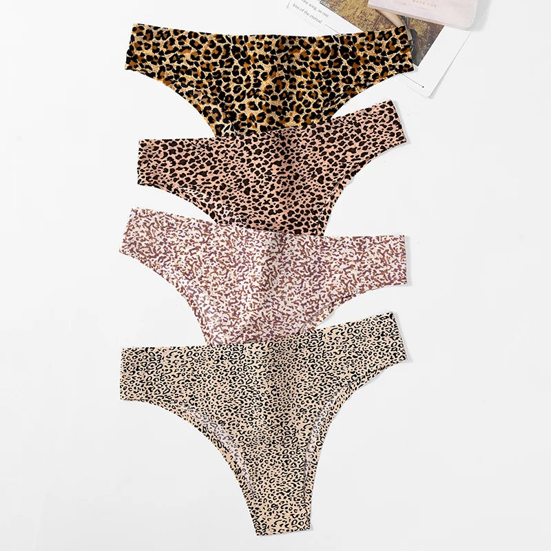 POBLADOR Women's Panties Fashion Leopard Bikini Sexy Thongs Seamless G-Strings Intimate Satin Lingerie Sports Fitness Underpants