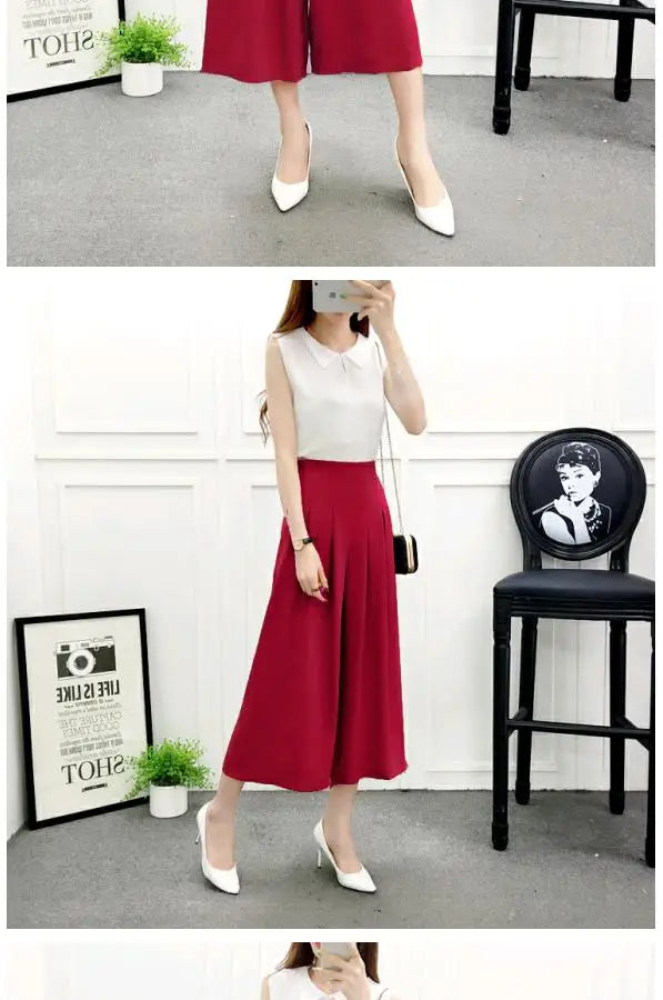 High Waist Wide Leg Pants Skirt Pants Chiffon Cotton Linen Seven Eighteen Length Trendy Women's Casual Trousers Commute Style