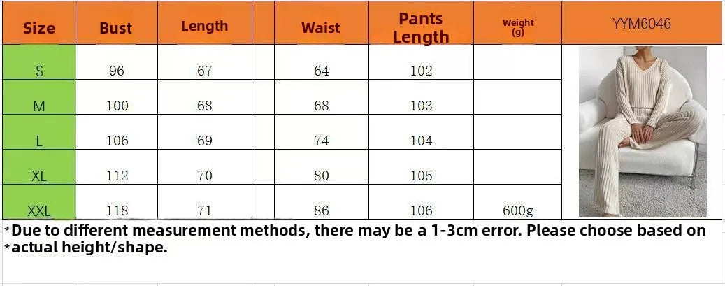 Fashionable Knitted Two-Piece Set Casual V-Neck Long Pants Autumn Winter New Style Loose Fit Korean Style Comfortable Polyester